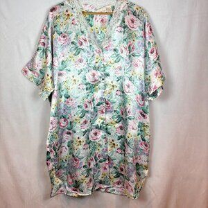 Vintage Deadstock‎ Solange Women's Floral Satin Nightshirt Size 18/20